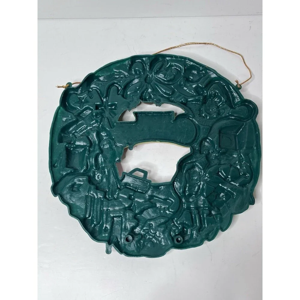 Vintage Plastic Molded 3D Wall Hanging Kitschy Toys Angel Santa Christmas Wreath